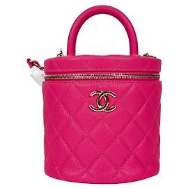 Chanel Bolsa Coco Top Handle em couro de vitelo caviar Vanity Crossbody Rosa Rosa