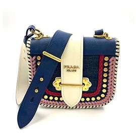 Borsa a tracolla in pelle PRADA Cahier Navy White Blu