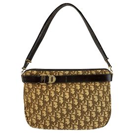 Bolsa de ombro Dior Trotter em canvas e couro Marrom Bege