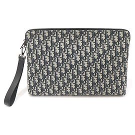 Dior Pochette Clutch à sangle en jacquard Oblique beige et noir Marron