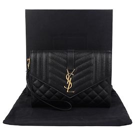 Saint Laurent Mix Matelassé Envelope Pouch Black