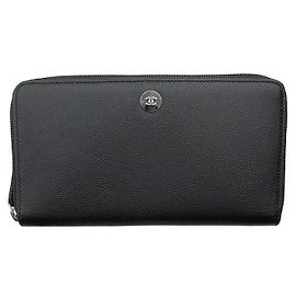Chanel Cartera larga con cremallera Black Caviar Silver Cc Organizer Negro