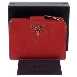 Portefeuille Prada 1ML018 Metal Logo Rouge en Cuir Saffiano Rouge