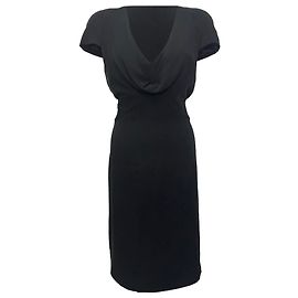 Abito midi con scollo a drapé in seta nera Alexander McQueen Nero