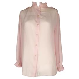 Prada Ruffled Button-Down Blouse in Pink Silk Pink