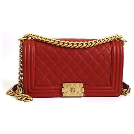 Chanel Borsa a tracolla Boy Medium Caviar Red Gold-toned Series Rosso