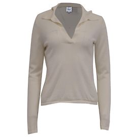 Reformation Polo-Pullover aus cremefarbener Merinowolle Weiß Roh