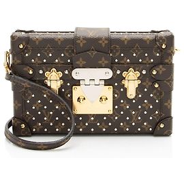 Louis Vuitton Monogram Canvas Studded Petite Malle Bag Brown