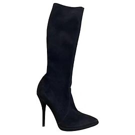 Casadei Black Suede Pointed Toe High Boots Black