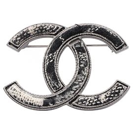 Chanel A13A Coco Mark Brosche Schwarz Silber