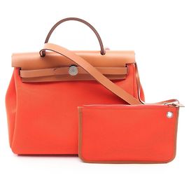 Hermès Bolsa 2-Way Hermes Herbag Zip PM Marrom Vermelho Outro Laranja
