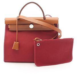 Hermès Bolsa 2-Way Hermes Herbag Zip PM Ruby Natural Marrom Bordeaux
