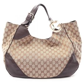 Bolsa de mão/Bolsa de ombro em lona GG Gucci Marrom Bege