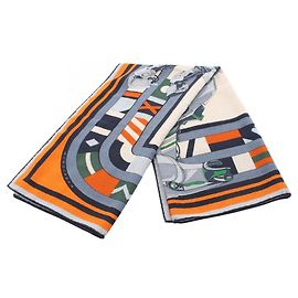 Hermès Hermes Carre 100 ROBOCABAR Seide/Kaschmir Blau Mehrfarben Orange