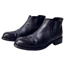 Autre Marque Jean-Baptiste Rautureau Black Leather Perforated Chelsea Boots Black