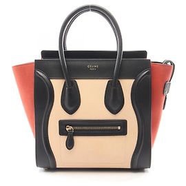 Céline Sac cabas Celine Luggage Micro Shopper Noir Rouge Écru