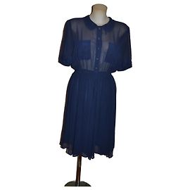 Luisa Spagnoli Blaues Chiffon Midi-Kleid Blau
