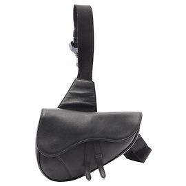 Christian Dior Black Leather Saddle Bag Black