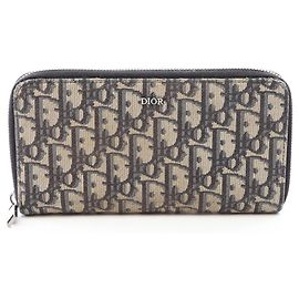 Christian Dior Dior Oblique Round Long Wallet Beige Navy blue