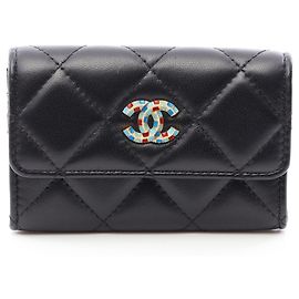 Chanel Matelassé Black Leather Card Case Black