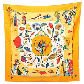 Hermès Hermes Carre 90 Ombrelles et Parapluies Scarf Multicolore Arancione