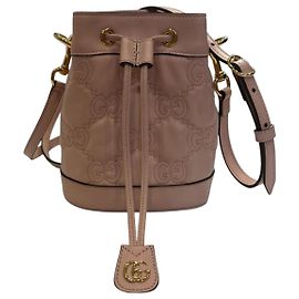 Gucci Marmont Bolsa Saco em Couro Rosa Rosa