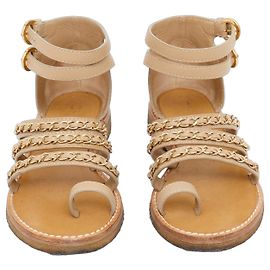 Chanel Classic Chain Leather Flat Sandals Beige Beige