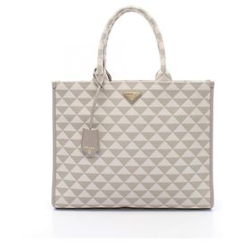 Bolsa Tote Prada TRIANGOLO JACQUARD Marrom Branco