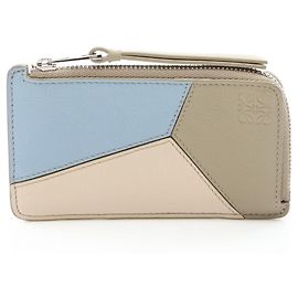 Loewe Puzzle Coin Card Holder Blue Cream Khaki