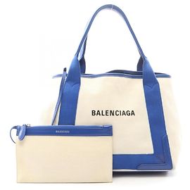 Sac cabas Balenciaga Navy Cabas S Blanc Bleu