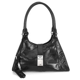 Borsa a tracolla in pelle nera Prada Nero
