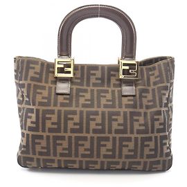 Fendi Zucca Tote Bag Brown Leather and Canvas Brown