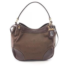 Bolsa de ombro jacquard com logótipo Prada Marrom