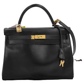 Hermès Hermes Kelly Black Box Calf avec Gold Hardware 32 Noir