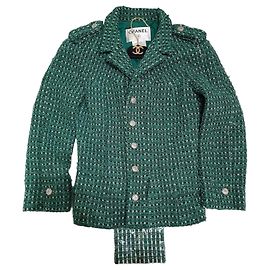 Chanel Chaqueta de tweed verde con botones CC Verde