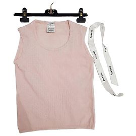 Chanel Pink Cashmere Sleeveless Knit Top Pink