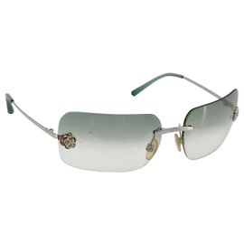 Gafas de sol CHANEL Camelia metal Verde CC Auth 188892 Verde