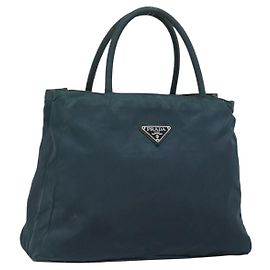 PRADA Hand Bag Nylon Green Silver Auth 188780 Silvery Green