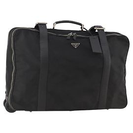 PRADA Boston Bag Nylon Black Silver Auth bs35527 Black Silvery