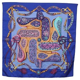 Hermès HERMES Carré 90 Seidentuch "H d ORIGNY" Blau Authentisch 188636M Blau