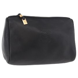 LOEWE Anagram Clutch Bag Leder Schwarz Gold Auth 189343A Schwarz Golden