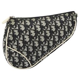 Christian Dior Trotter Canvas Saddle Pouch PVC Schwarz Silber Auth 188238 Schwarz Silber
