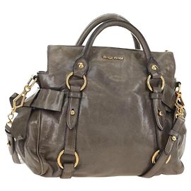Bolsa Miu Miu de couro 2way Cinza Ouro Auth 186440SAM Marrom Dourado