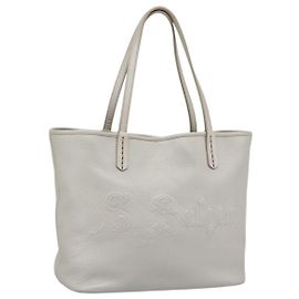 Bulgari BVLGARI Tote Bag Leder Grau Gold Auth 186597 Braun Golden