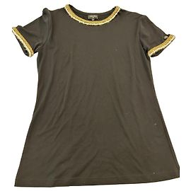 T-shirt Chanel en coton noir avec bordure tressée dorée Noir