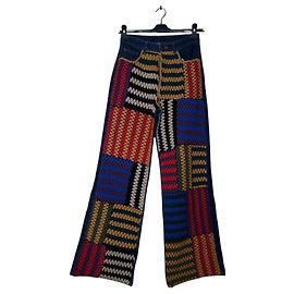 Farm Rio Vaqueros Wide Leg Patchwork Crochet Azul Multicolor