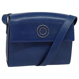 Céline Celine Vintage Circle Logo Cuir Small Bleu