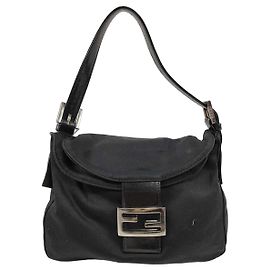 Borsa Fendi Mamma Baguette in tela medium Nero