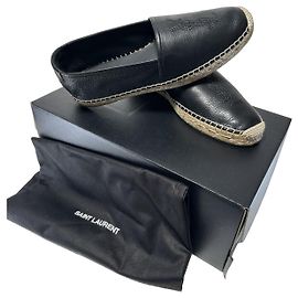 Saint Laurent Black Grained Leather Espadrilles Black