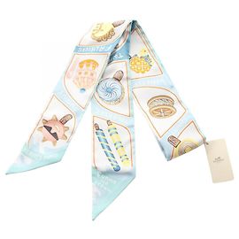 Hermès Lenço Twilly Hermes Funny Ice Cream Azul Multicor